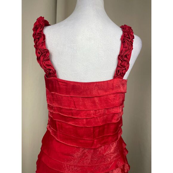 Dressbarn Red Tiered Ruffle Cocktail Dress Sz 10 Romantic Satin Look Partywear - Picture 3 of 5